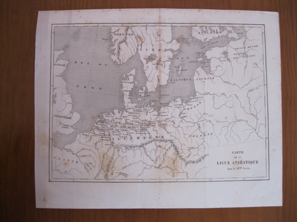 Mapa de la liga Hanseatica en el siglo XV, circa 1880. Anónimo